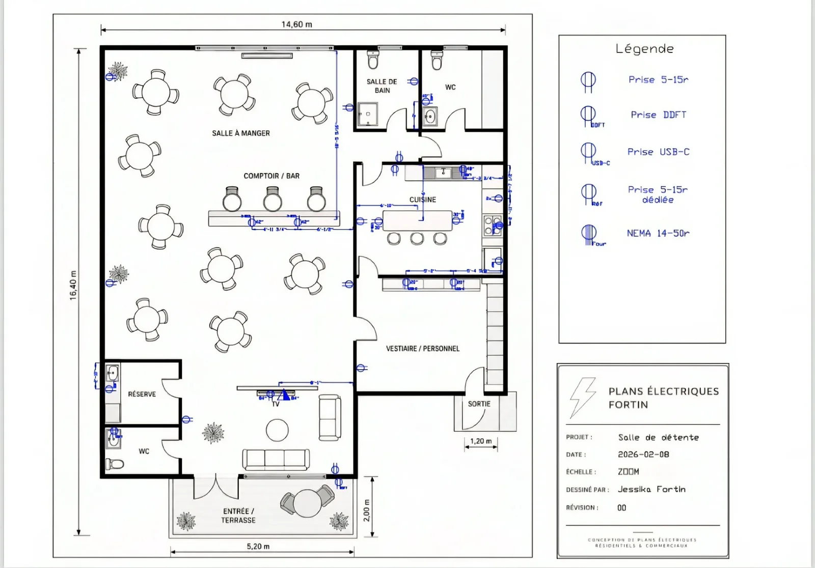 Plan commercial, calque prises de courant